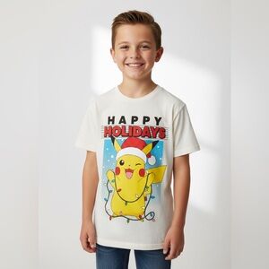 Old Navy Happy Holidays Pikachu T-Shirt - Cream size 10-12